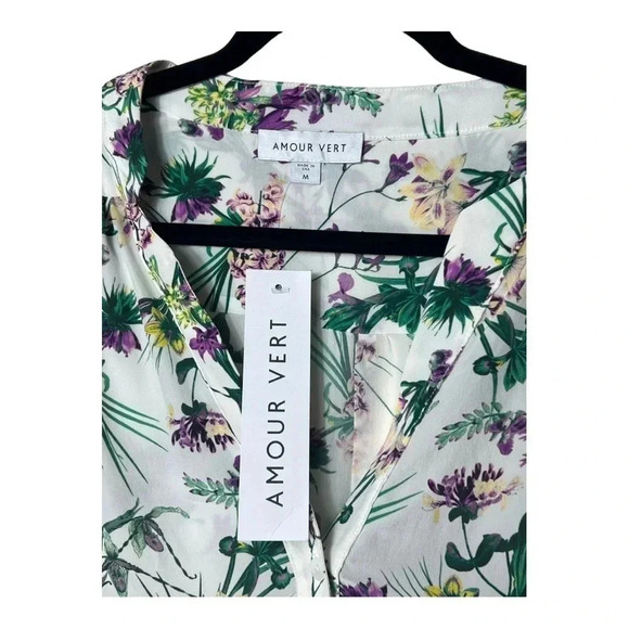 1302. AMOUR VERT NEW WITH TAGS LONG SLEEVE BLOUSE 100% SILK FLORAL PATTERN MED‎ - Picture 6 of 10